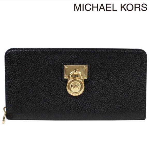Michael Kors Hamilton Lock Pebble Leather Wallet Traveler Large Zippy Clutch Zip - Picture 1 of 14